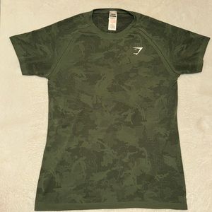Gymshark Olive Green Camo Short Sleeve Tee